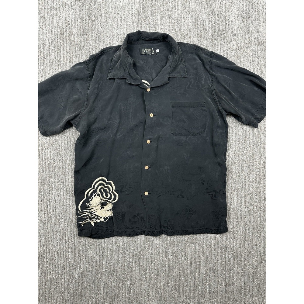 Vintage Orient Express Silk Hawaiian Shirt Mens Large Embroidered Dragons Loop